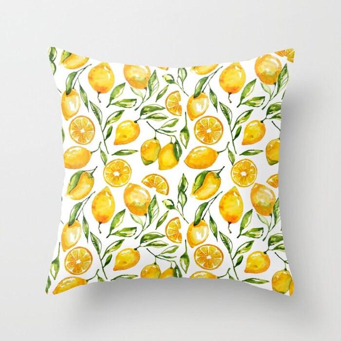 Lemon Pillow Lemon Decor Watercolor Lemon Print Pillow Lemon Etsy