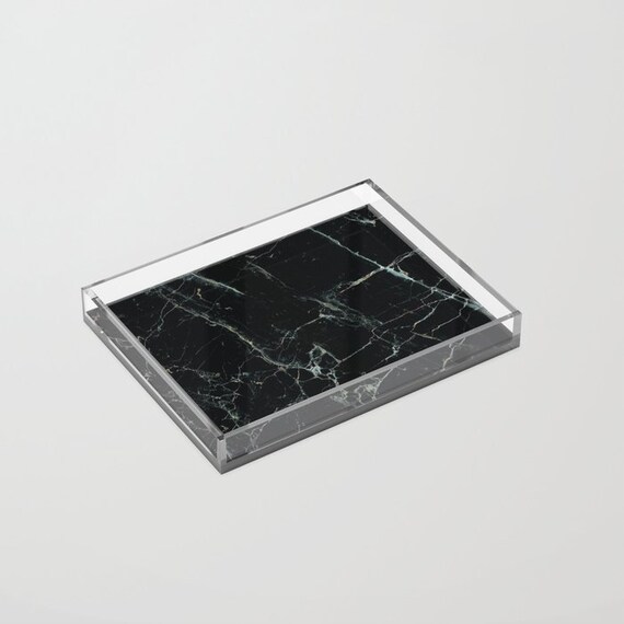 Black Marble Tray Makeup Tray Acrylic Tray With Handles Etsy