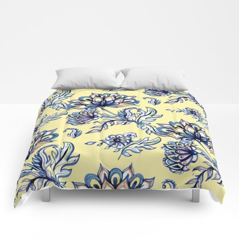 Yellow Blue Duvet Cover Queen Batik Bedding King Twin Xl Full Etsy