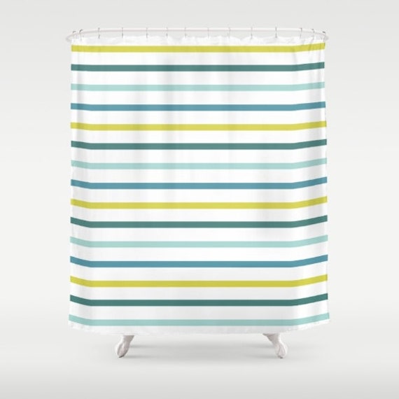 Nautical Striped Shower Curtain Blue Green Yellow Shower Etsy