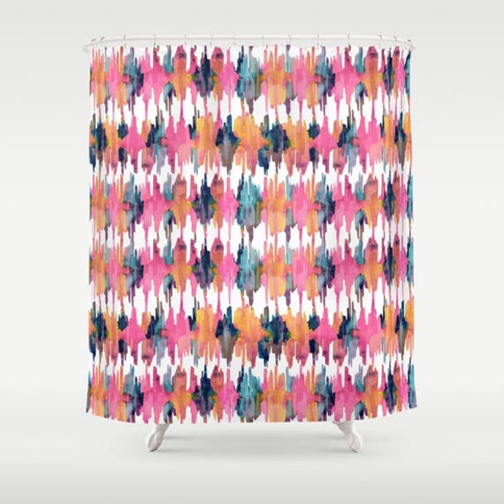 Pink Shower Curtain Girls Bathroom Decor Pink Orange Navy Etsy