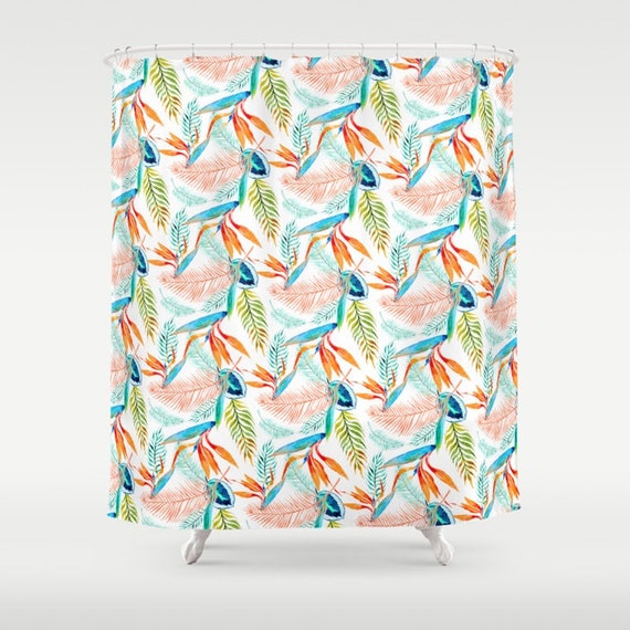 Birds Of Paradise Shower Curtain Tropical Shower Curtain Etsy