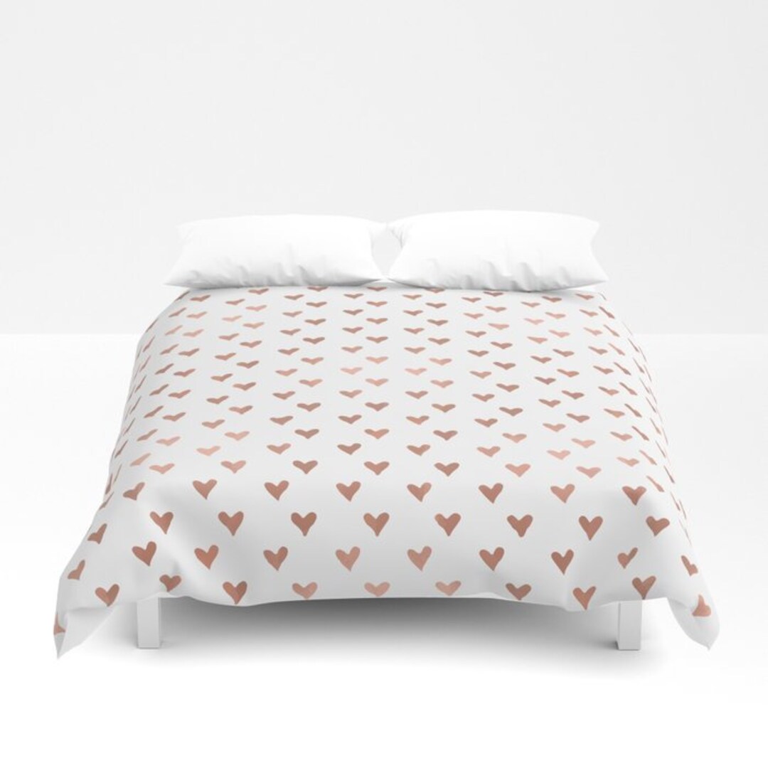 Rose Gold Duvet Cover Queen Rose Gold Heart Pattern Bedding Etsy