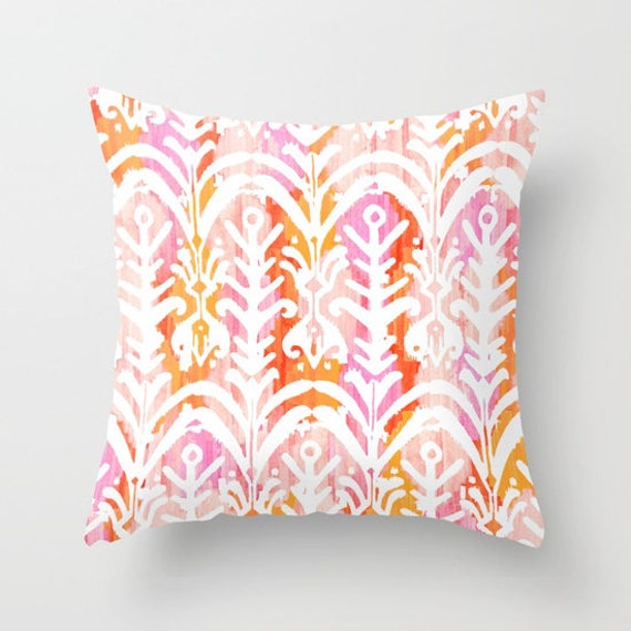 Pink Ikat Pillow Preppy Throw Pillow Cover Pink Orange Boho Etsy