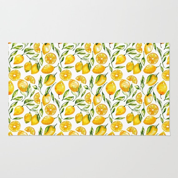 Kitchen Rug Lemon Decor Yellow Throw Rug Lemon Flatweave Etsy