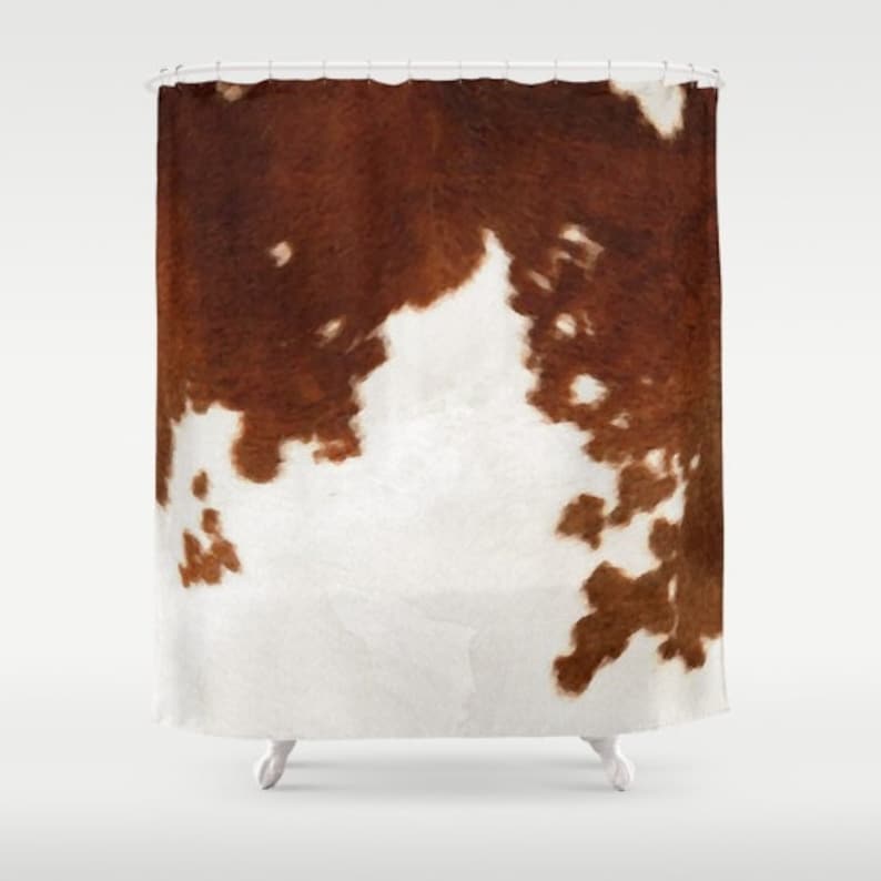 Cowhide Shower Curtain Cow Print Shower Curtain Country Shower Etsy