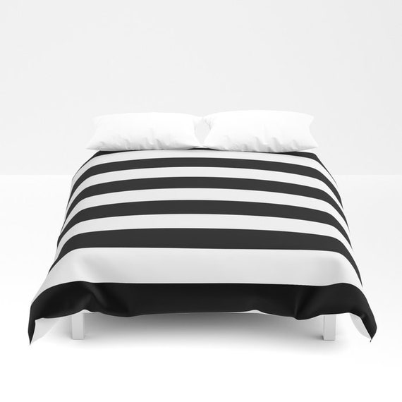 Black White Stripe Duvet Cover Bold Black White Striped Etsy