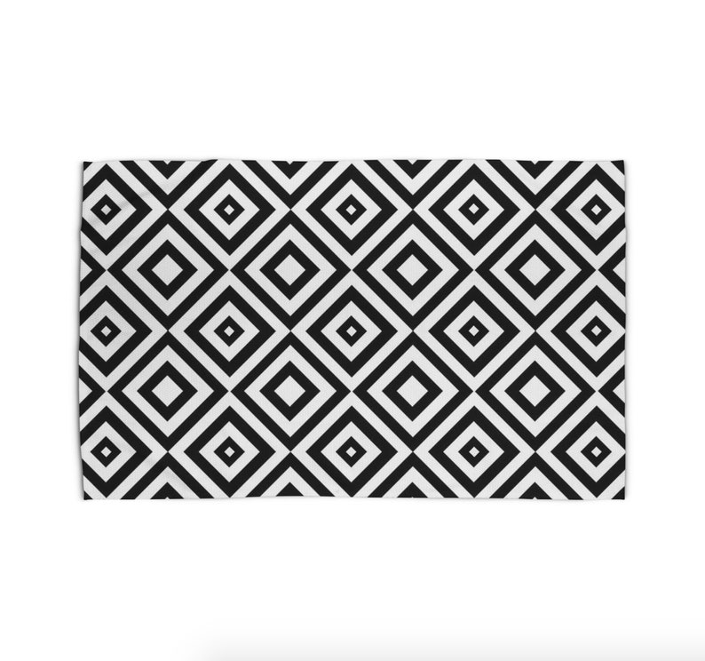 Black and White Area Rug Geometric Print Rug 5x7 Modern Rugs Etsy