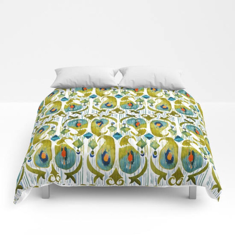 Green Paisley Duvet Cover Geen Ikat Comforter Boho Dorm Etsy