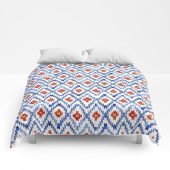 Blue Ikat Duvet Cover Red White Blue Ikat Comforter Boho Dorm Etsy