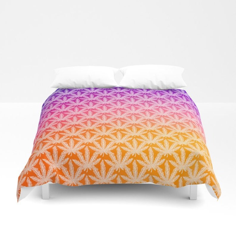 Rainbow Marijuana Leaf Duvet Cover College Bedding Girls Etsy