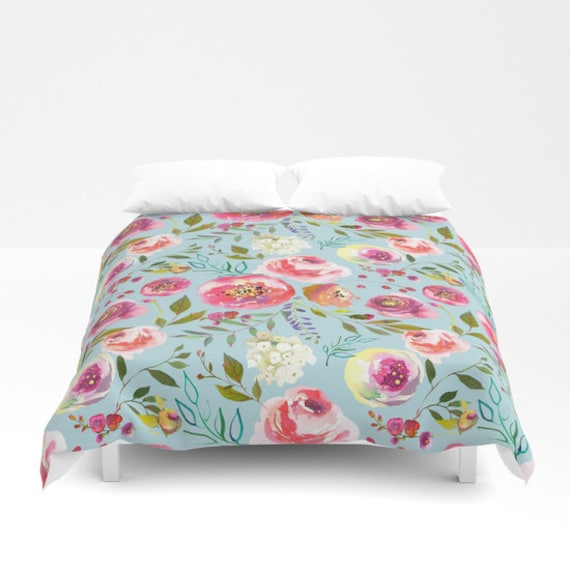 Blue Floral Bedding Girls Duvet Cover Floral Comforter King Etsy