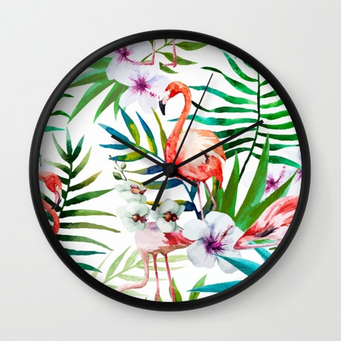 Flamingo Wall Clock Pink Flamingos Home Decor Floral Clock | Etsy