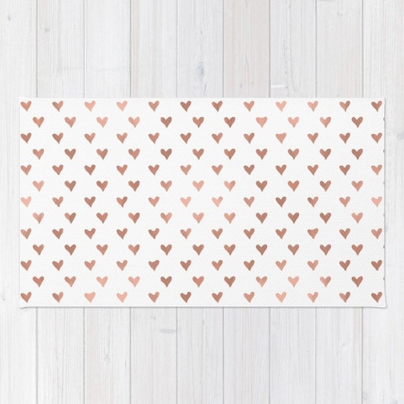 Rose Gold Heart Pattern Area Rug Blush Home Decor 2x3 Image 0