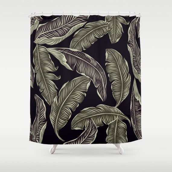 Palm Leaf Shower Curtain Black Tropical Shower Curtain Etsy