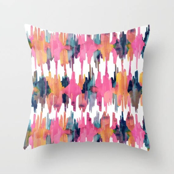 Pink Ikat Pillow Preppy Throw Pillow Cover Pink Orange Navy Etsy