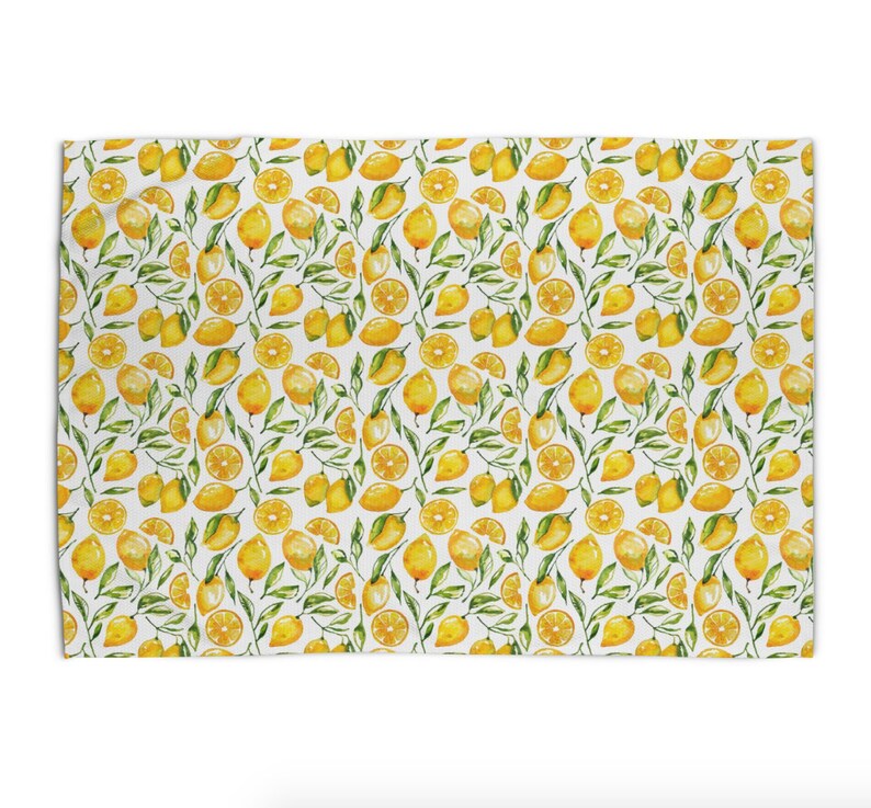 Kitchen Rug Lemon Decor Yellow Throw Rug Lemon Woven Rug Etsy