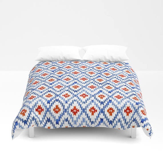 Blue Ikat Duvet Cover Red White Blue Ikat Comforter Boho Dorm Etsy