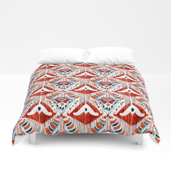 Red Ikat Duvet Cover Red Comforter Queen Bedding Boho King Etsy