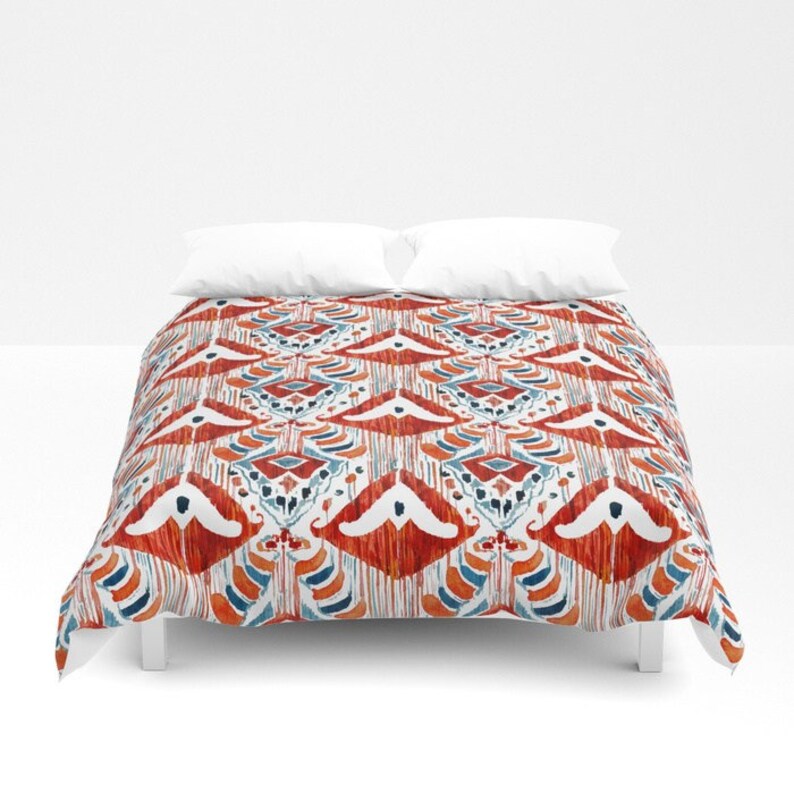 Red Ikat Duvet Cover Comforter Queen Bedding Boho King Image 0