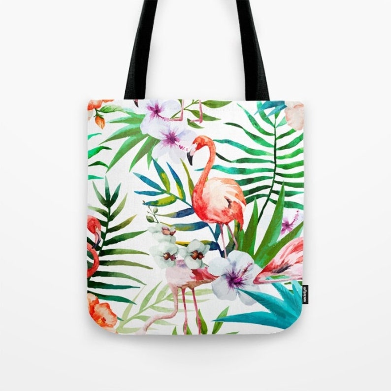 Flamingo Tote Pink Flamingo Print Tote Bags Floral Canvas Tote Etsy