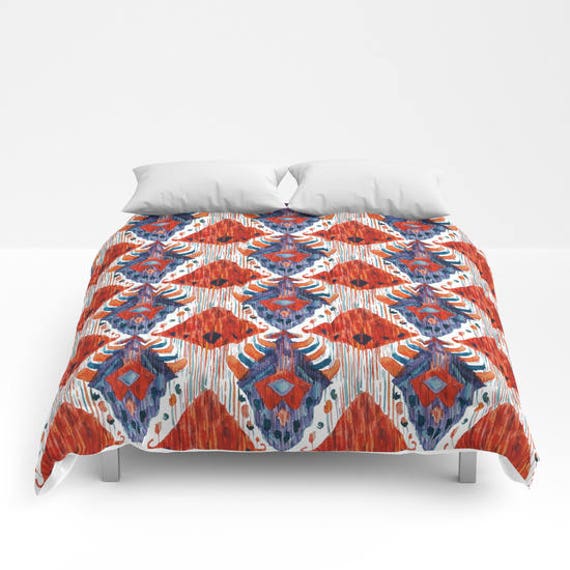 Red Ikat Duvet Cover Red Blue Ikat Comforter Boho Dorm Bedding Etsy