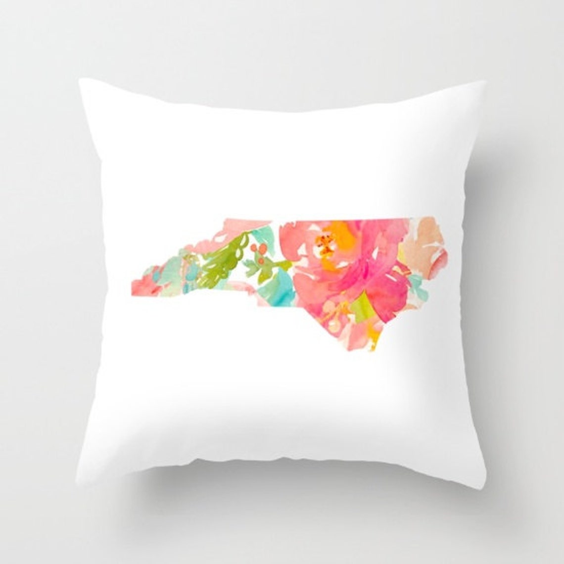 North Carolina Pillow North Carolina Map Home Decor Floral Etsy