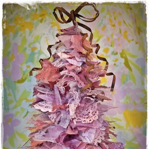 TATTERED PINK Rag Tree (Medium)  *Taking Orders* ShabbyChic Home Decor, CottageChic Primitive Scrap & Lace Tree, Rustic Farmhouse Style