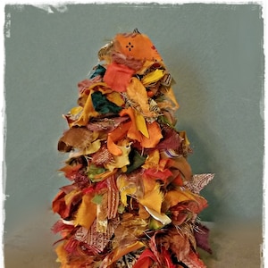 ARTISAN CRAFTED RAG Tree (Sm-Med) *Taking Orders*  Shabby Chic Fall Decor, Tattered Farmhouse Style, CottageChic Scrap Tree, Autumn Decor