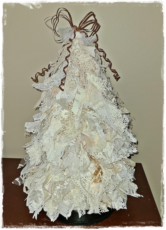 TATTERED Lace Rag Tree (Large) - TAKING ORDERS - Shabby Chic Decor, Artisan Crafted Cottage Chic Primitive Textile Scrap Decor Tree