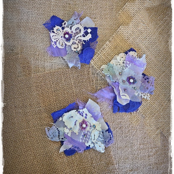 BOHEMIAN COLLAGE APPLIQUES - Shabby-Chic Fabric Snippets, Tattered Textile & Fiber Art Montage, Handmade Artistic Element Assemblage [#15]