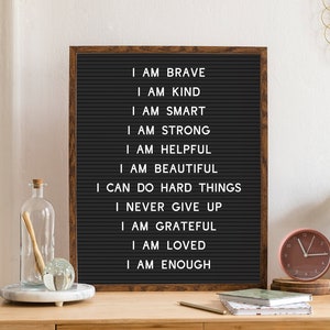 Druckbare Affirmations Letterboard Zitate, I Am Brave, Art, Smart, Strong, Hilfreich, schön, dankbar, geliebt, genug - Digitaler Download
