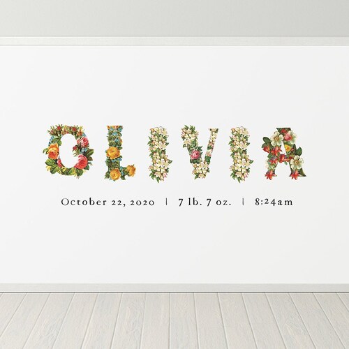 Custom Name Print Personalized Baby Name Print Floral Etsy
