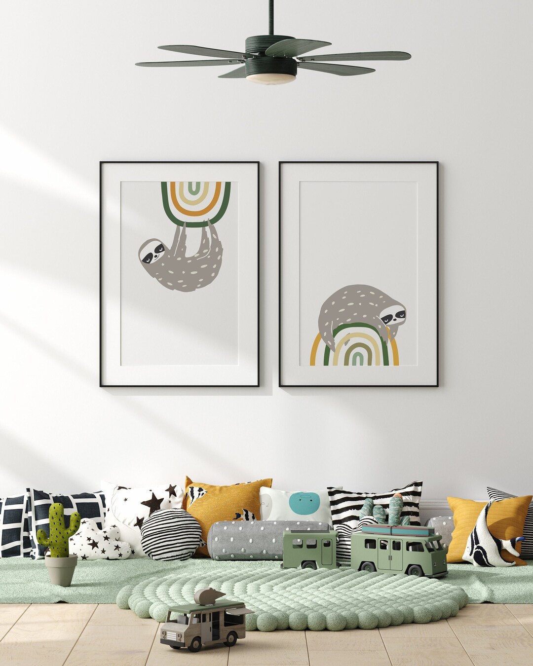 Set of TWO Sloth Prints, Printable Nursery Illustration, Modern Kids ...