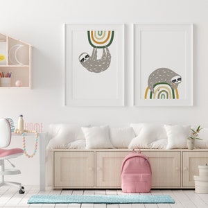 Set of TWO Sloth Prints, Printable Nursery Illustration, Modern Kids ...