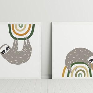 Set of TWO Sloth Prints, Printable Nursery Illustration, Modern Kids ...
