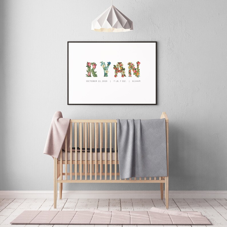 Custom Name Print Personalized Baby Name Print Floral Etsy