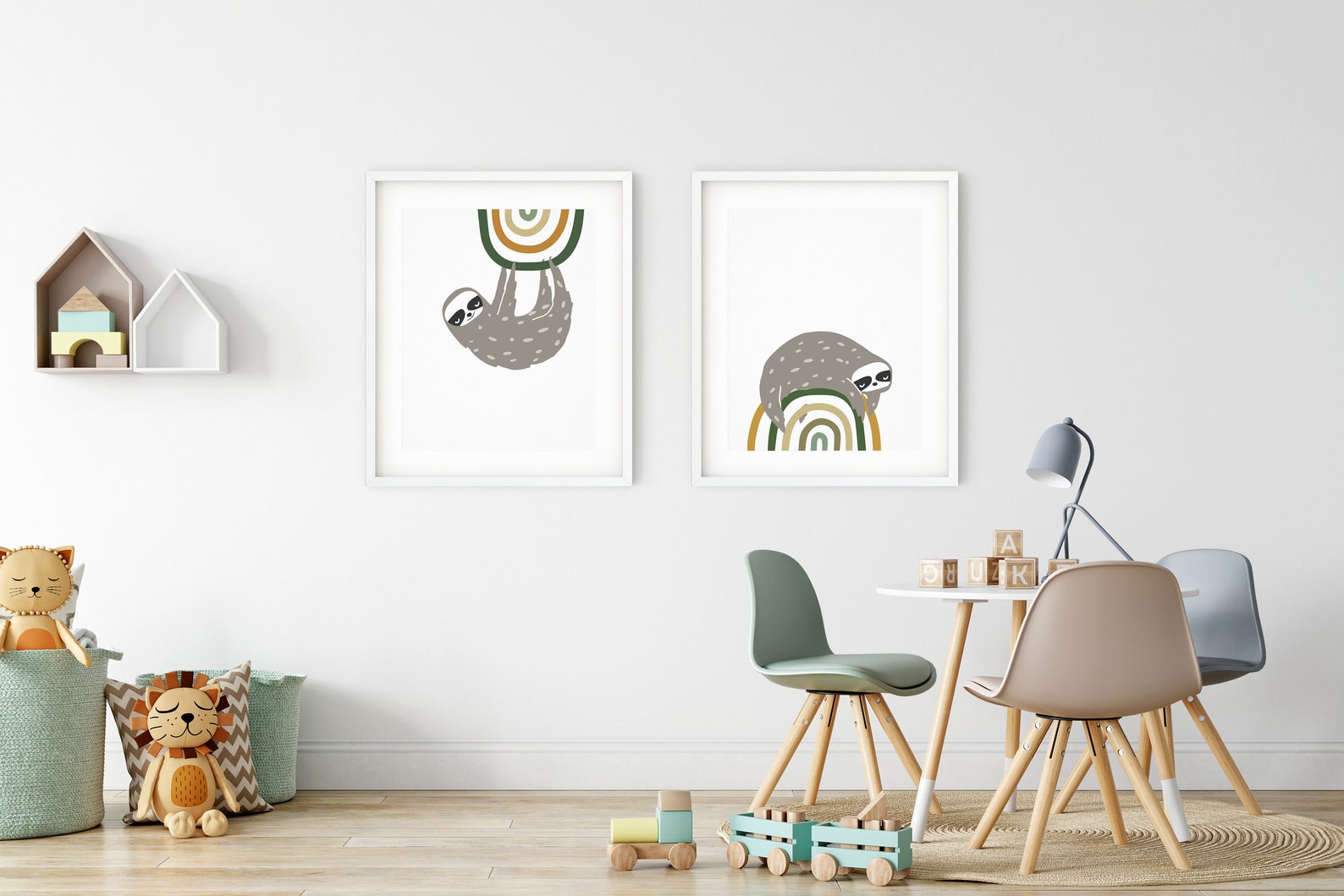 Set of TWO Sloth Prints, Printable Nursery Illustration, Modern Kids ...