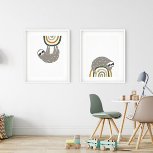 Set of TWO Sloth Prints, Printable Nursery Illustration, Modern Kids ...