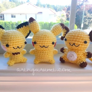pikachu evolution amigurumi crochet plush pichu raichu pokemon plushie set of three