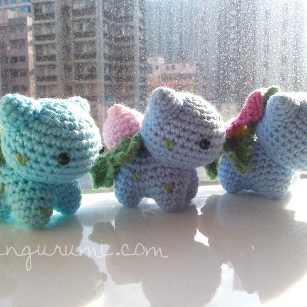 bulbasaur evolution amigurumi - crochet plush ivysaur venusaur pokemon plushie