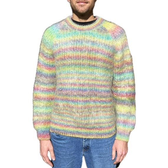 Vintage Mohair Pullover Sweater Colorful Rainbow Stripe Pastel