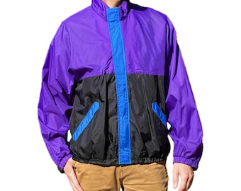 Vintage 80s 90s Nylon Track Jacket – Retro Purple, Black Color