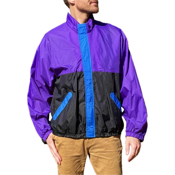 Vintage 80s 90s Nylon Track Jacket – Retro Purple, Black Color
