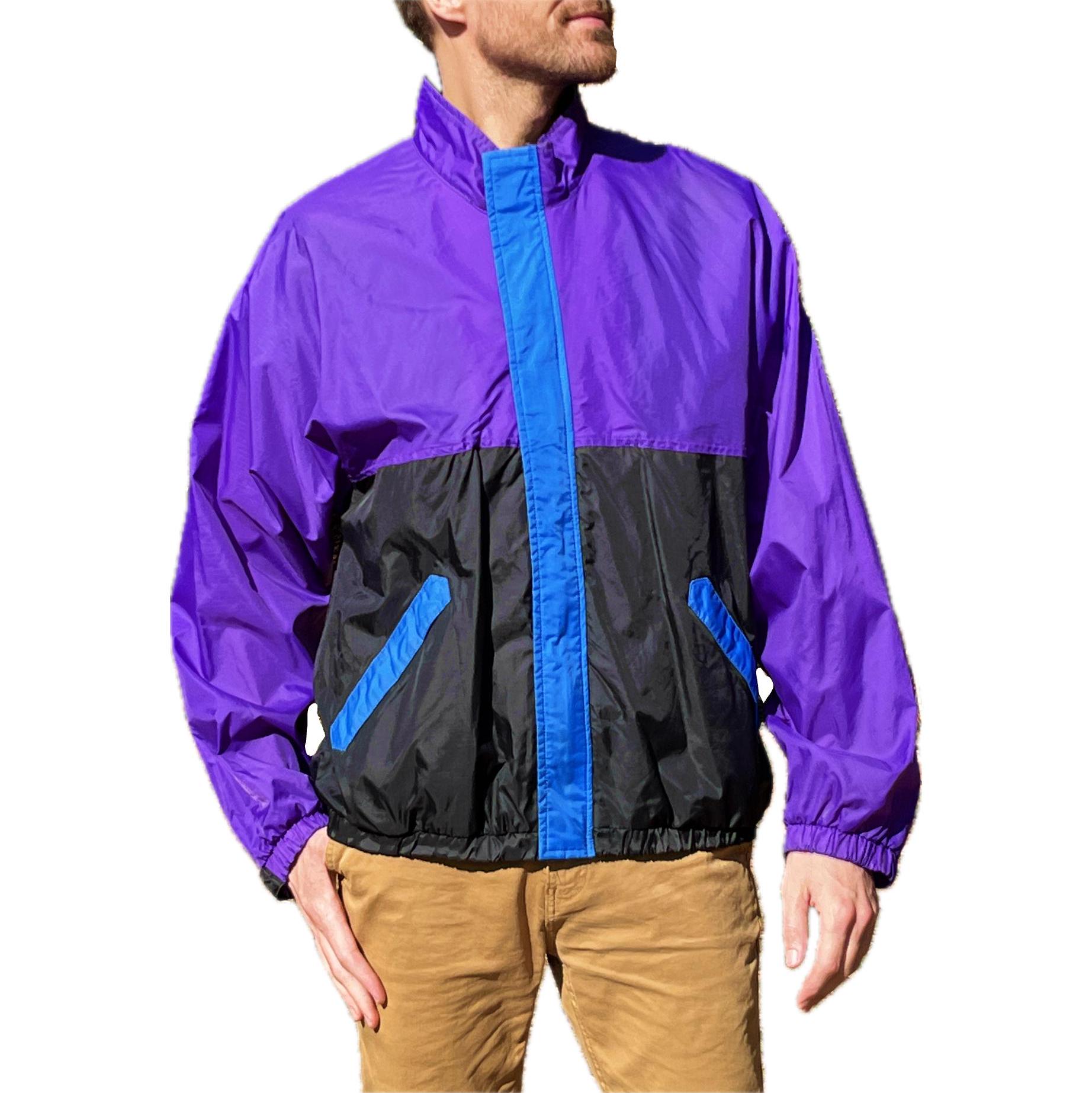 Vintage 80s 90s Nylon Track Jacket – Retro Purple, Black Color