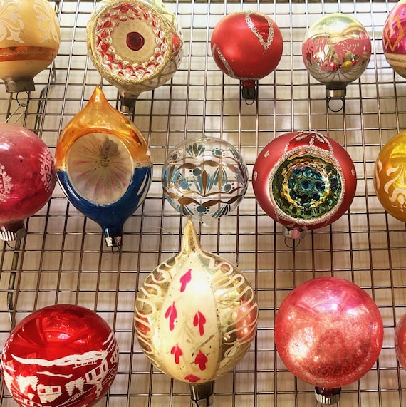 1950s Shiny Bright 6個セット & 1960s 11個セット Vintage Mid Century Glass Christmas Ornaments – 1950s + Shiny