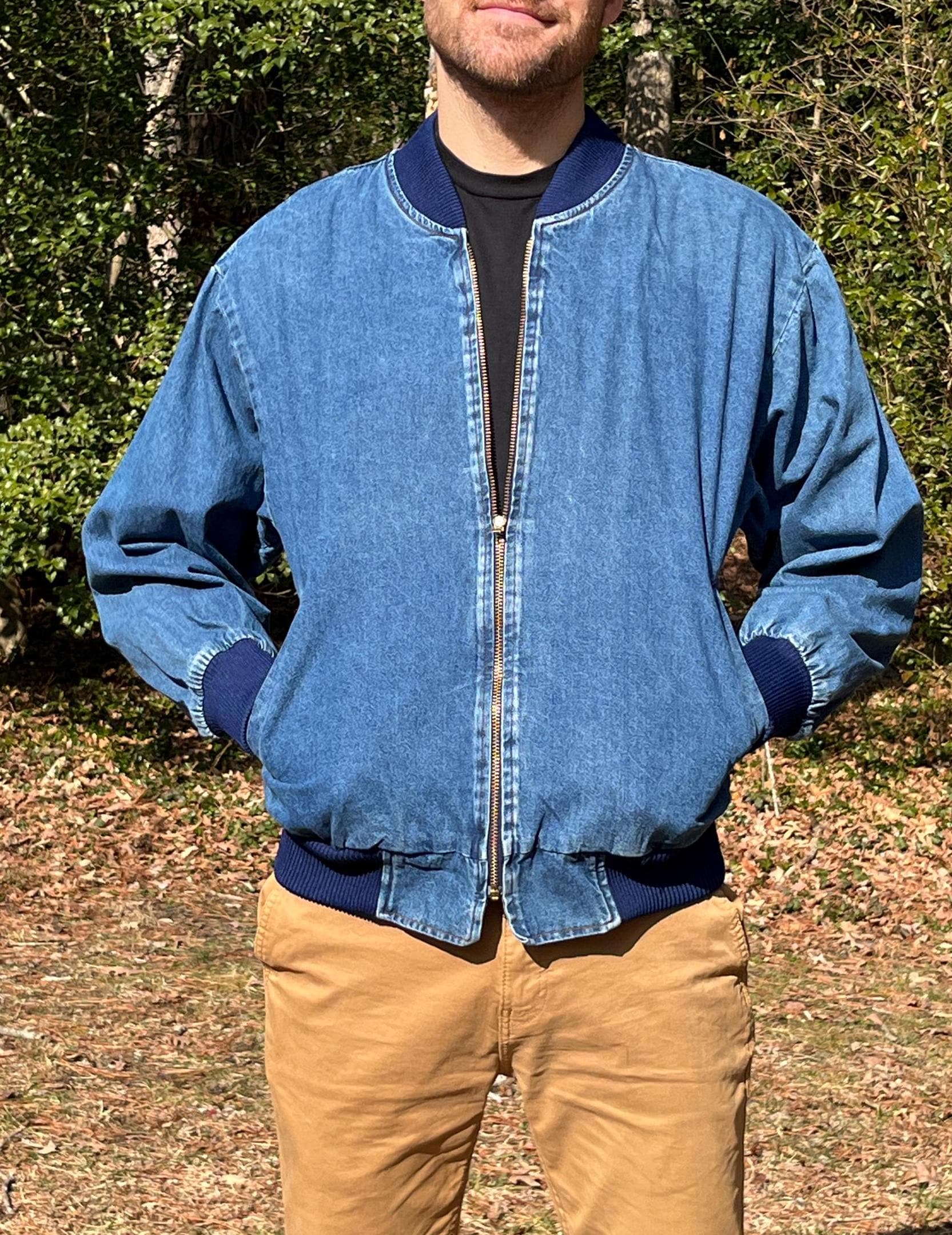 Vintage Stonewash Denim Bomber Jacket – 80s 90s Men's Blue Jean