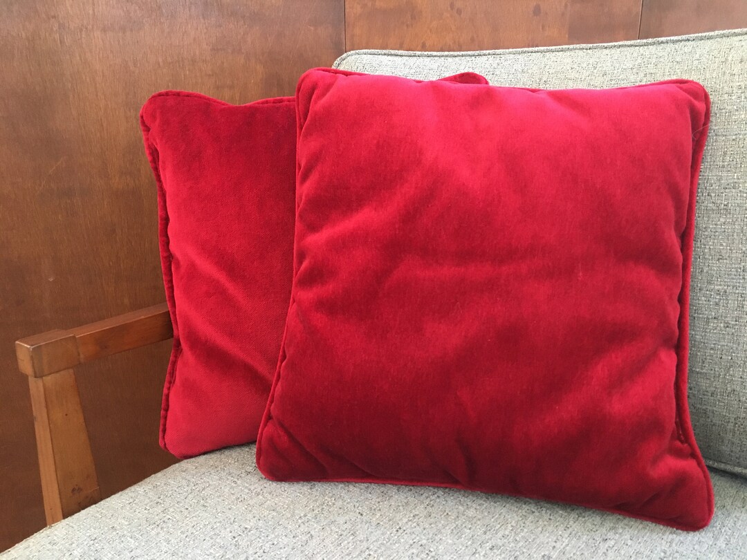 Vintage Pair of Red Velvet Pillows Matching Set of 2 Mid Etsy