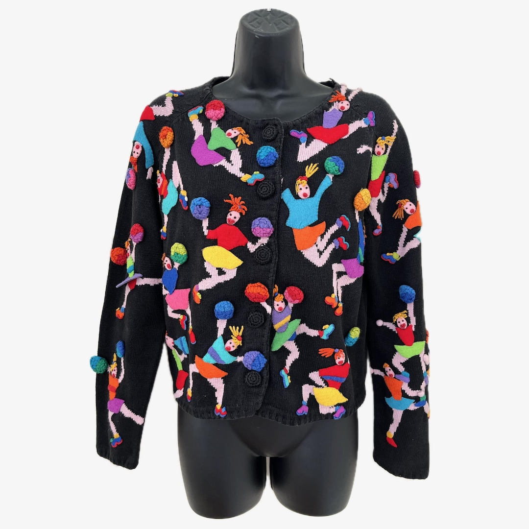 Vintage Michael Simon Cheerleading Pom Pom Cardigan Sweater-90s