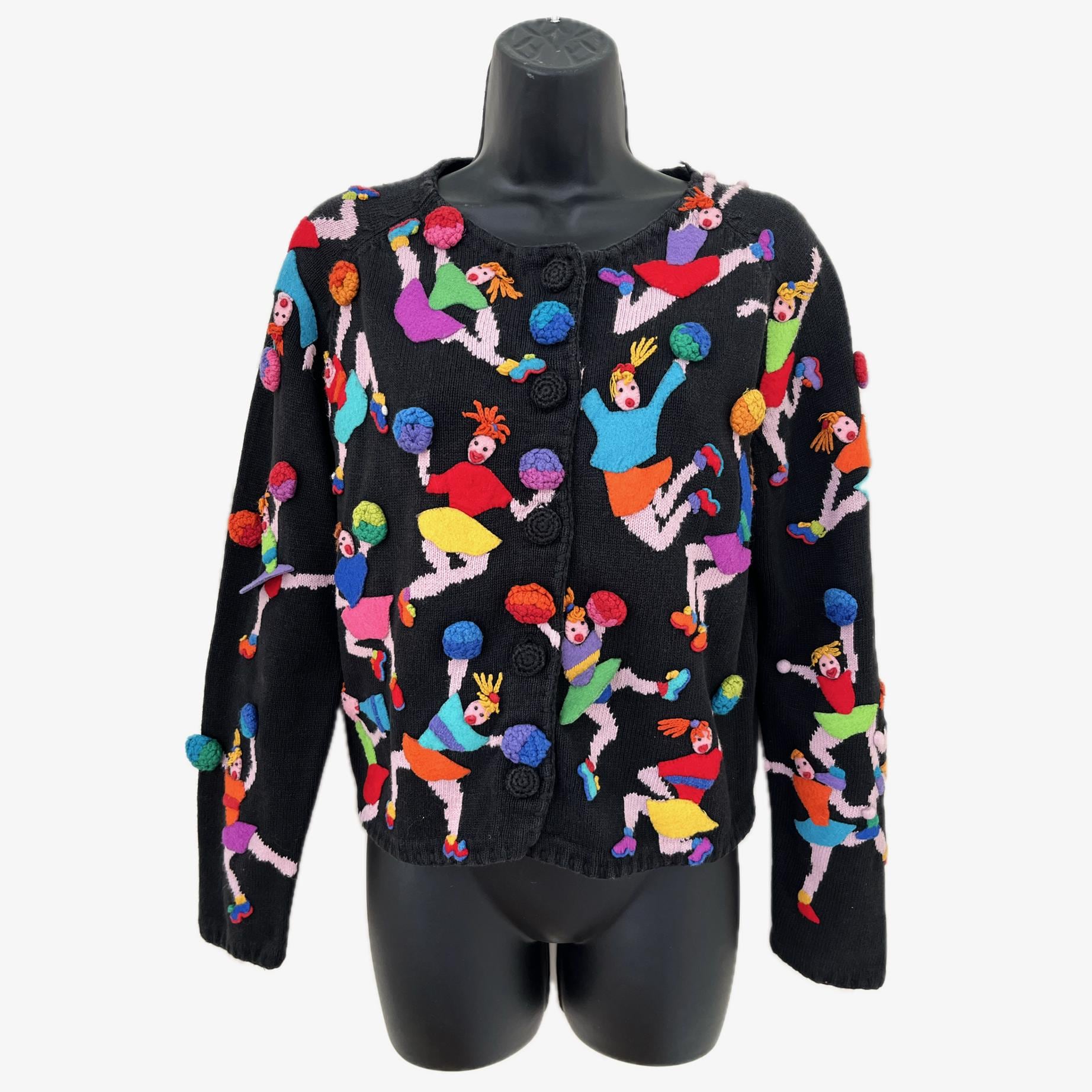 Vintage Michael Simon Cheerleading Pom Pom Cardigan Sweater-90s
